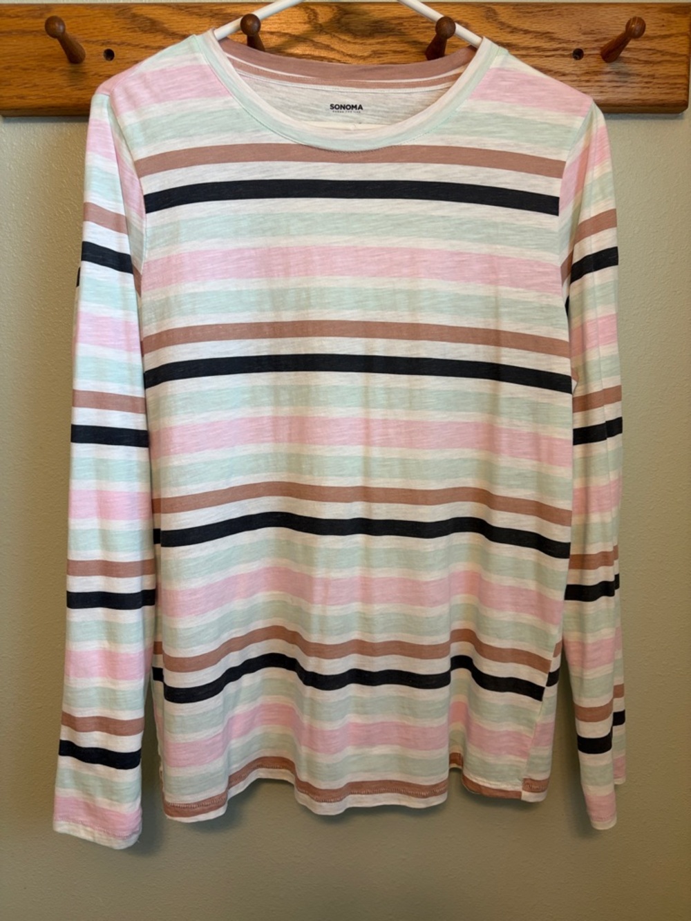 Sonoma Pastel Striped Long Sleeve Tee in Pink, Mint, Taupe & Black
